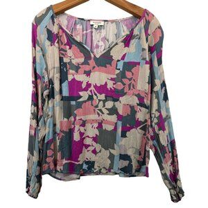 Andree by Unit Womens Tunic Sz M Modern Floral Artsy FairyCore Pleated Long Slv